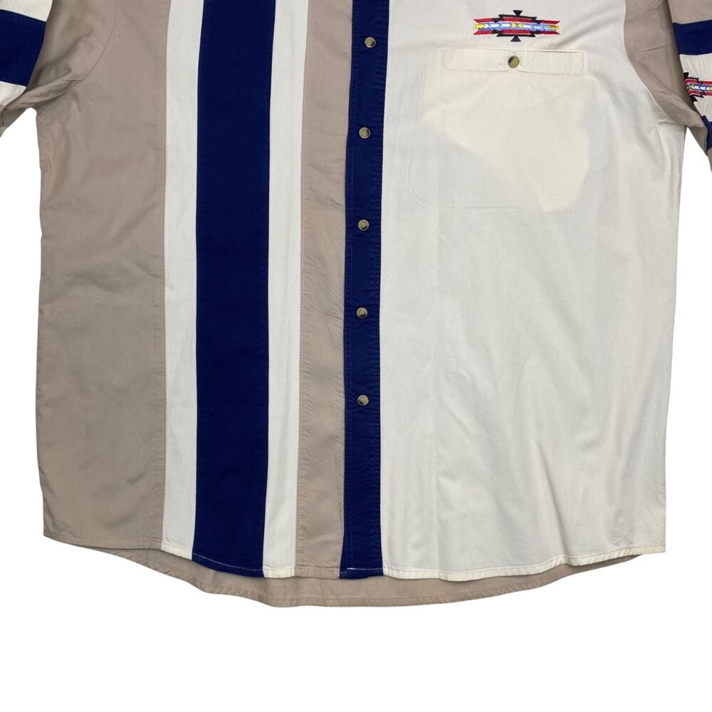 VTG Wrangler Beige/Blue Color block Embroidered southwestern Snap shirt XL - Picture 8 of 9